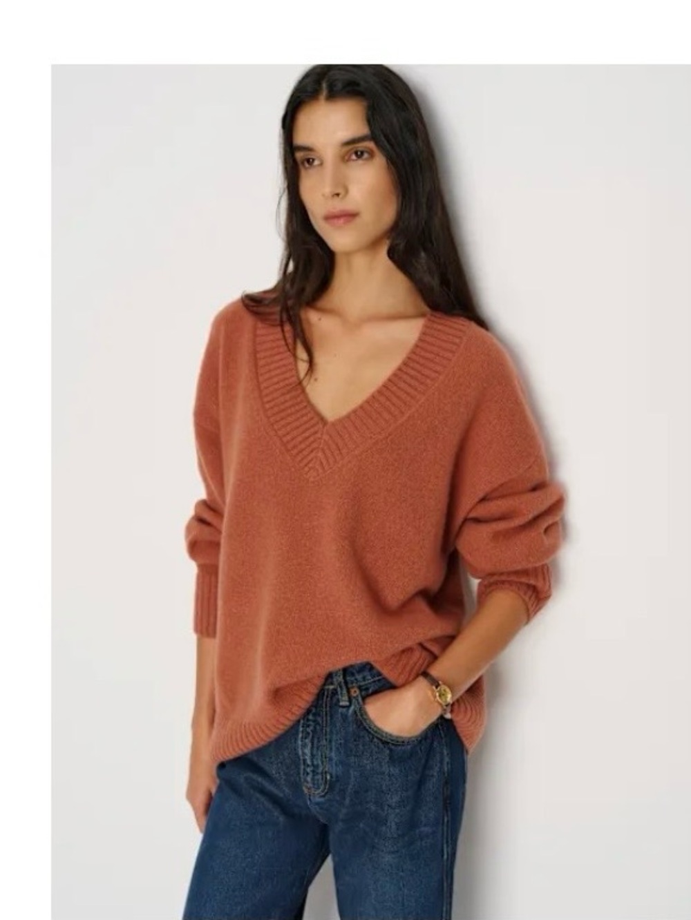 Reformation V-Neck Pullover Sweater in Rosewood